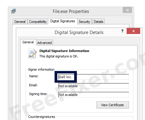 Screenshot of the Dell Inc. certificate